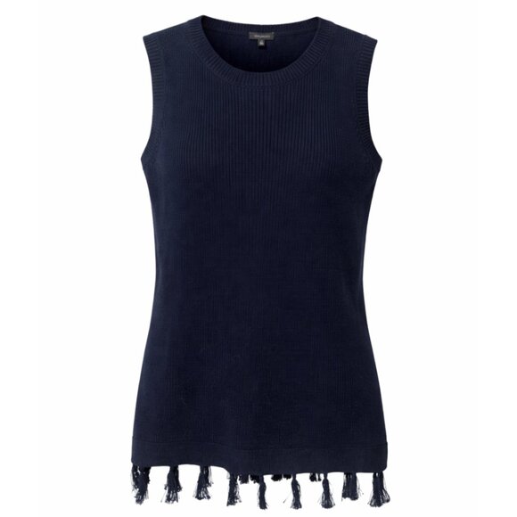 Talbots Navy Sleeveless Tank with Tassel Hem NWT - Picture 2 of 9